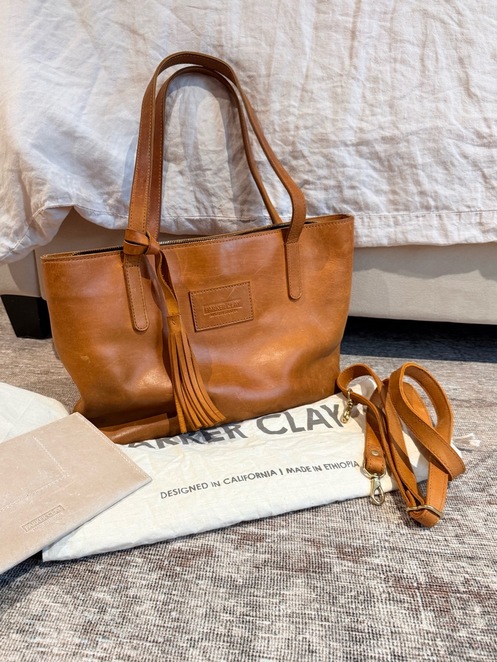 Parker Clay Eden Carryall Tote Bag Brown Leather Handmade in Ethiopia